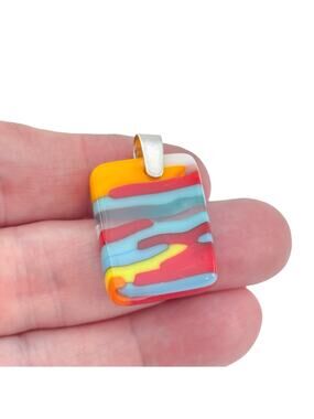 Vintage Sterling Silver 925 Multicolor Striped Glass Pendant